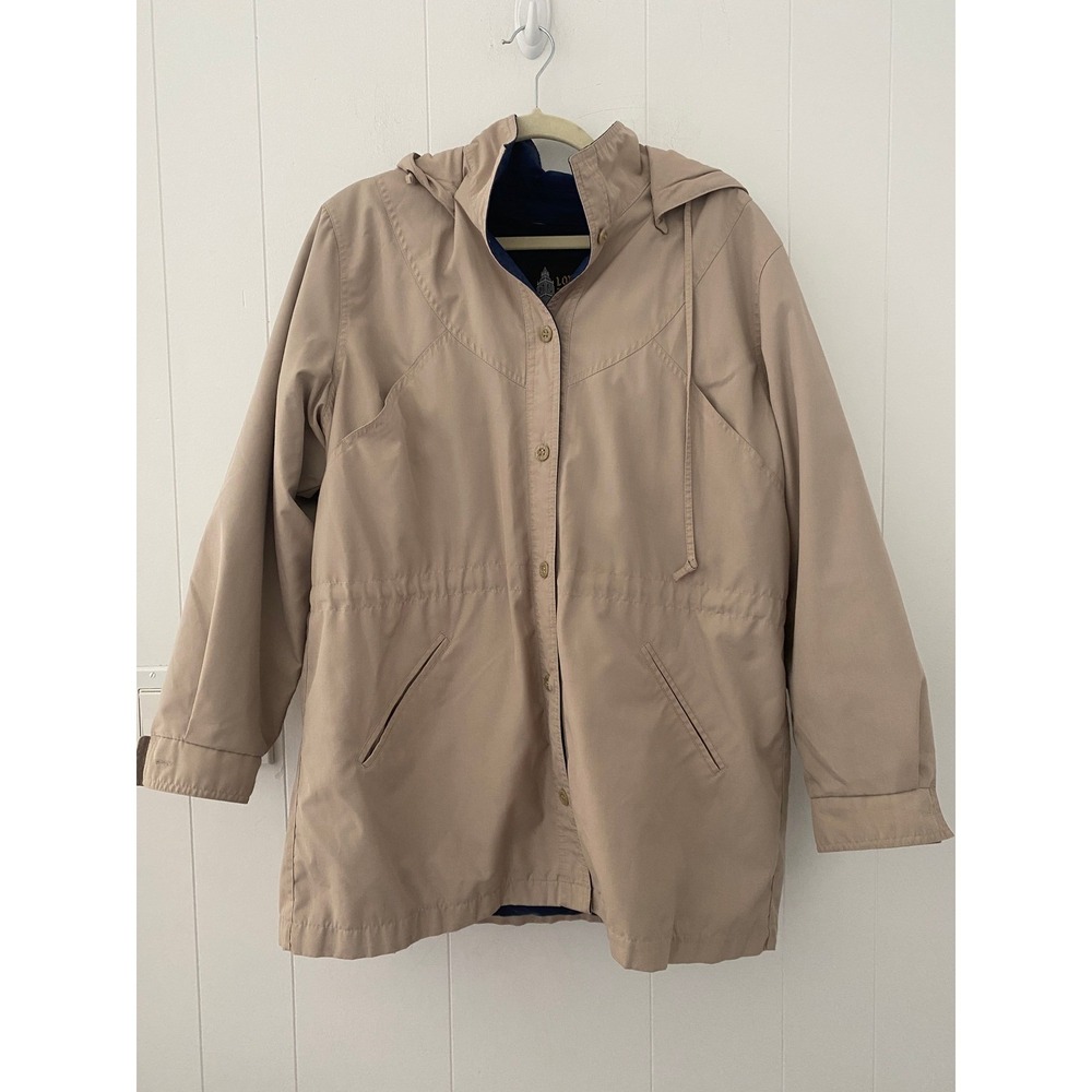London Fog Beige Hooded Drawstring Waist Parka Jacket Coat Size 16